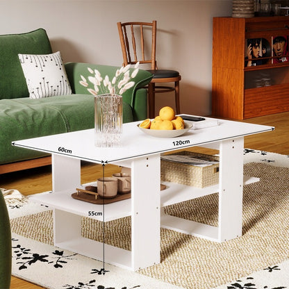 Modern fehér dohányzóasztal polccal nappaliba, galériába, nagy, 120 cm