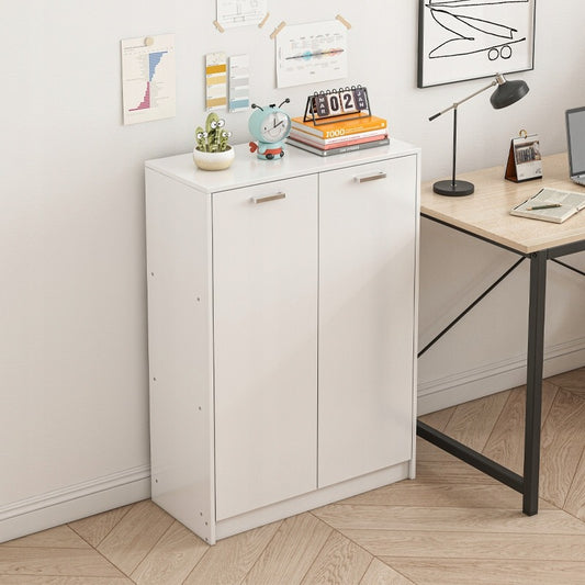 Irodai loft 2 ajtós könyvespolc polcokkal tágas szabadon álló fehér 108 cm