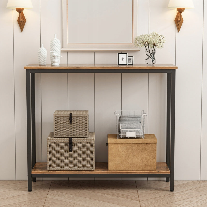 Konzolasztal, polcos állvány, loft ipari stílusban, rusztikus barna, szekrény, 100 cm