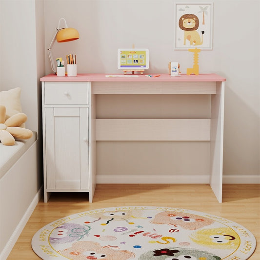 Fehér íróasztal fiókokkal és szekrénnyel lányoknak, rózsaszín asztallappal, tágas