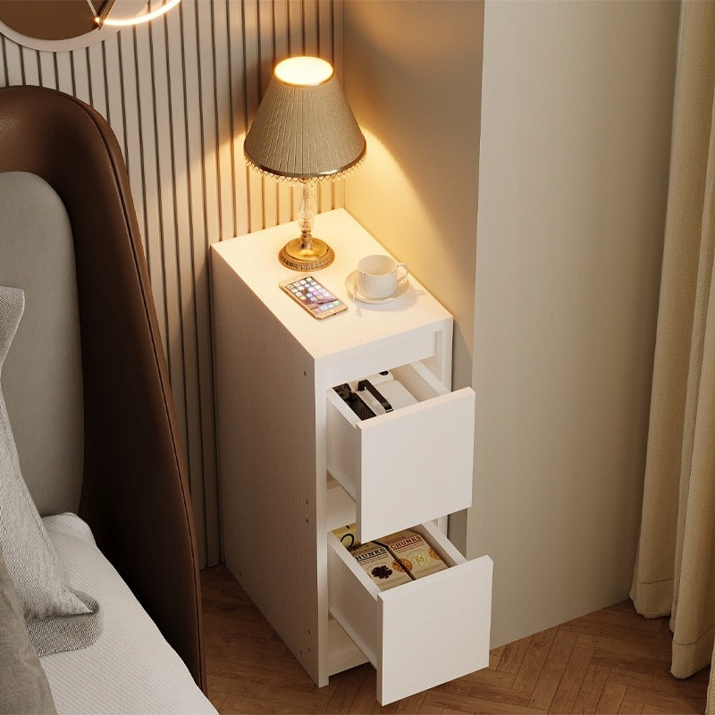 Fehér éjjeliszekrény 2 fiókkal - Modern loft stílusú dohányzóasztal hálószobába