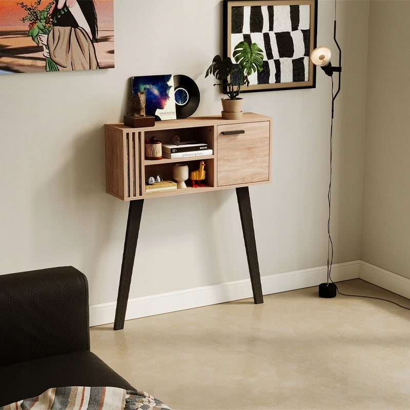 Modern világos tölgyfa konzolasztal lécekkel előszobába, zárható, 80 cm