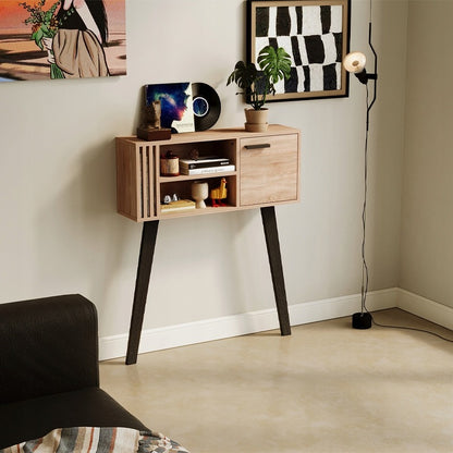Modern világos tölgyfa konzolasztal lécekkel előszobába, zárható, 80 cm