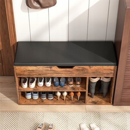 Tágas cipőszekrény ülőhelyes tárolóval 2 polccal fa retro loft