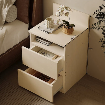 Éjjeliszekrény, hálószoba/nappali asztal, 2 fiókos, loft stílusú, fehér, modern, 40 cm