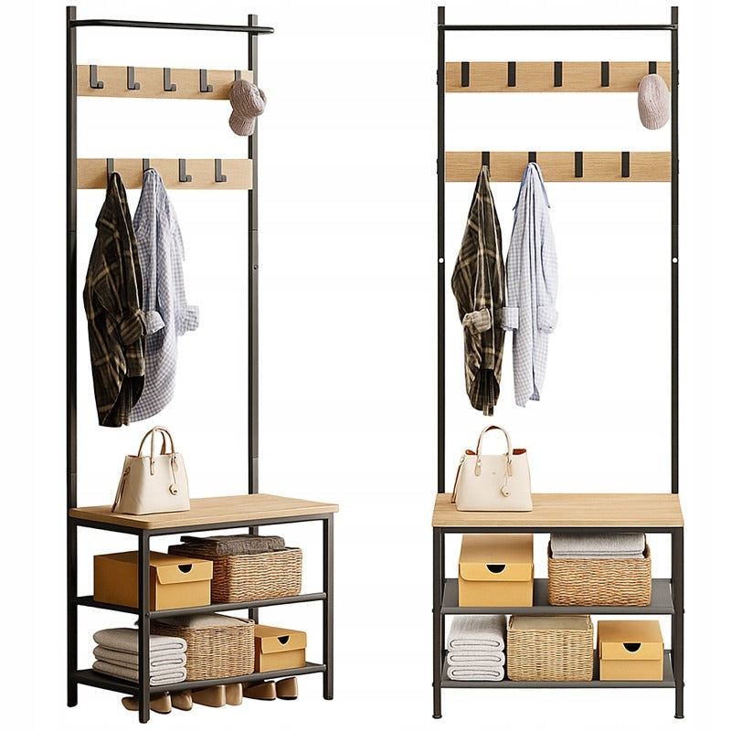 Ruhák, cipők és kabátok tárolására alkalmas, világosbarna, padlóra állítható, loft stílusú állvány