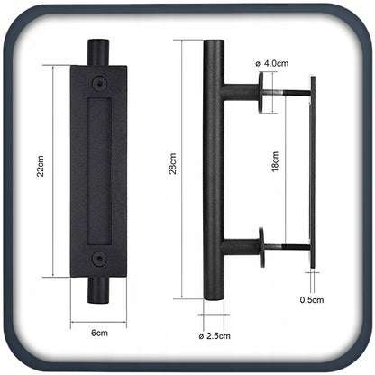 Csúszóajtó fogantyú, matt fekete, loft, masszív, retro, prémium