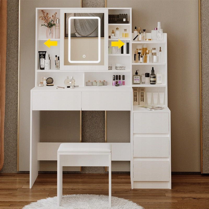 Kozmetikai fésülködőasztal + sminkzsámoly LED tükörrel - glamour loft