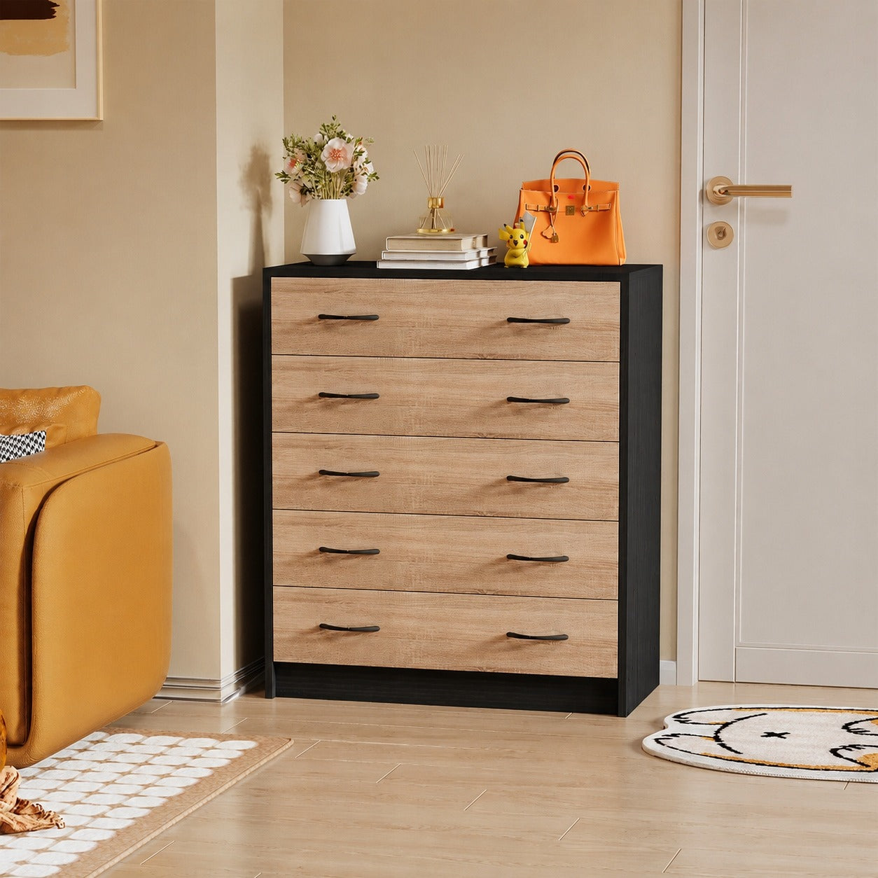 Világosbarna cipőszekrény modern előszobába, 5 polccal, loft stílusú