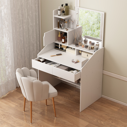 Fehér fésülködőasztal tükörrel, 70x40x130 cm – Elegáns és praktikus megoldás hálószobába vagy fürdőszobába