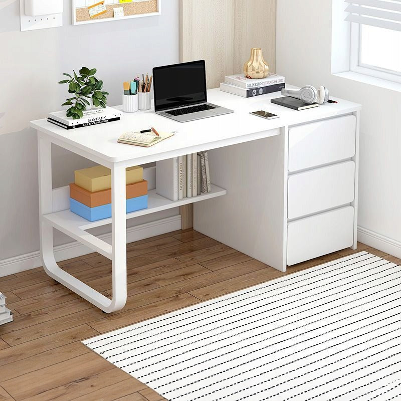 Fehér loft számítógépes íróasztal laptophoz, skandináv stílusban, 3 polccal