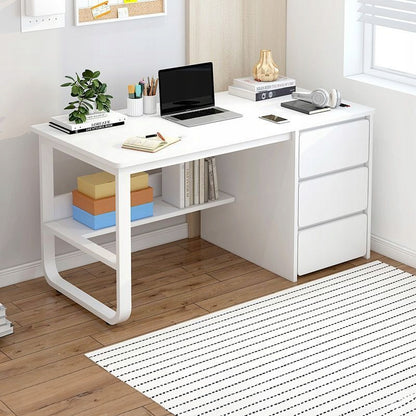 Fehér loft számítógépes íróasztal laptophoz, skandináv stílusban, 3 polccal
