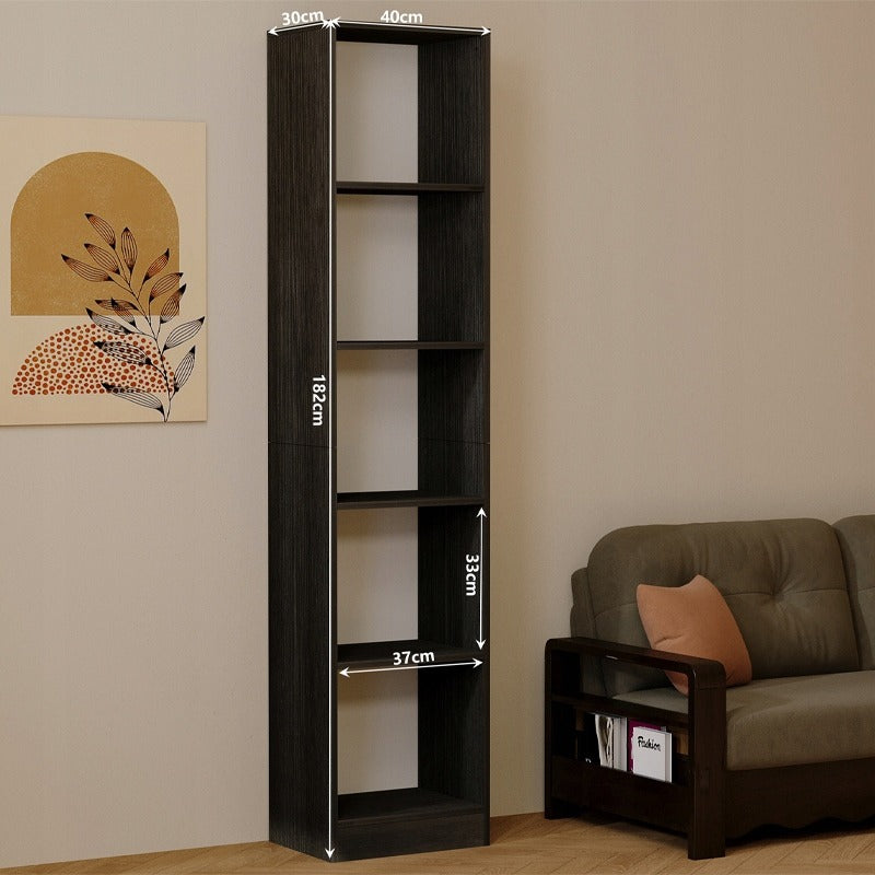 Fekete Álló Könyvespolc Magas Polcokkal, Modern Oszlop Gardrób, 182 cm