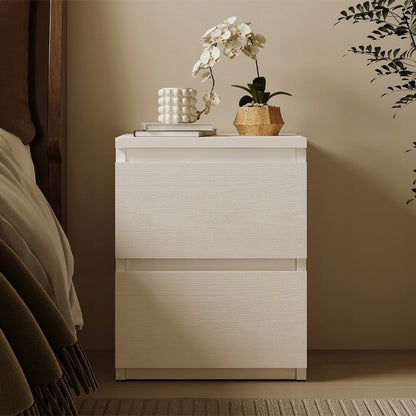 Éjjeliszekrény hálószobába vagy nappaliba, 2 fiókkal, loft stílusú, fehér, modern