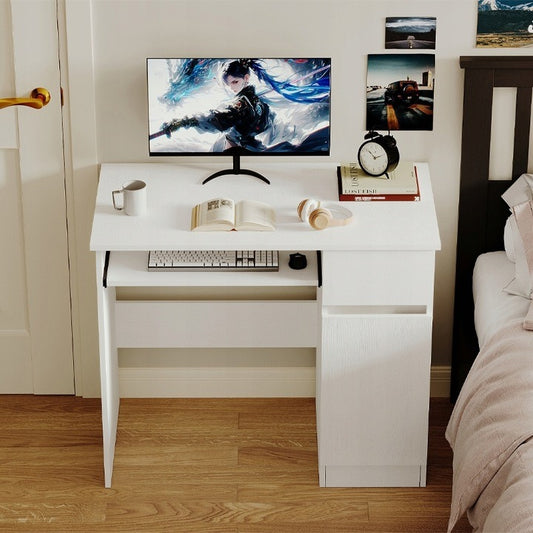 Fehér számítógépes íróasztal – modern ifjúsági íróasztal fiókkal és polccal