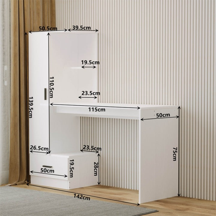 Számítógépasztal Polccal 142 cm – Fehér Loft Íróasztal Irodába és Szobába