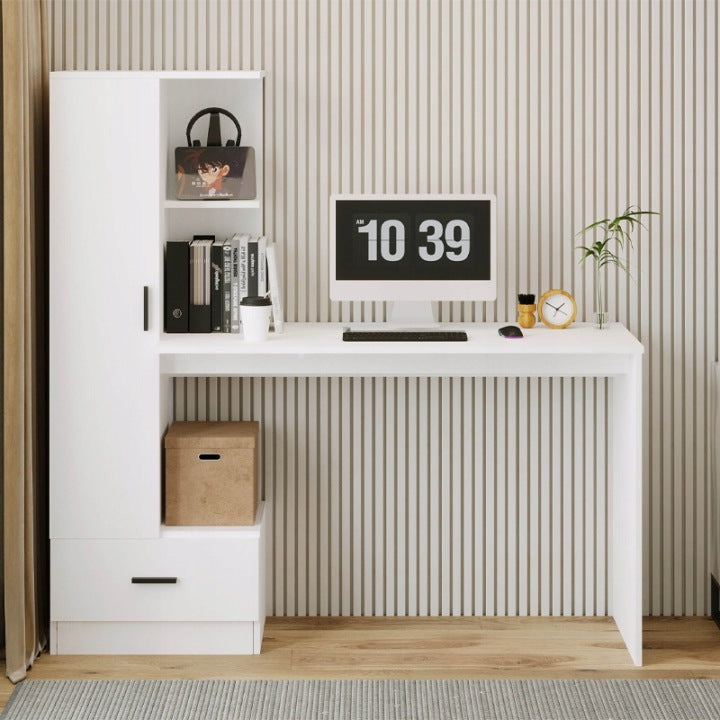 Számítógépasztal Polccal 142 cm – Fehér Loft Íróasztal Irodába és Szobába