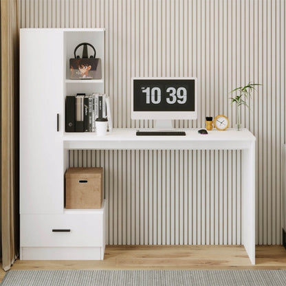 Számítógépasztal Polccal 142 cm – Fehér Loft Íróasztal Irodába és Szobába