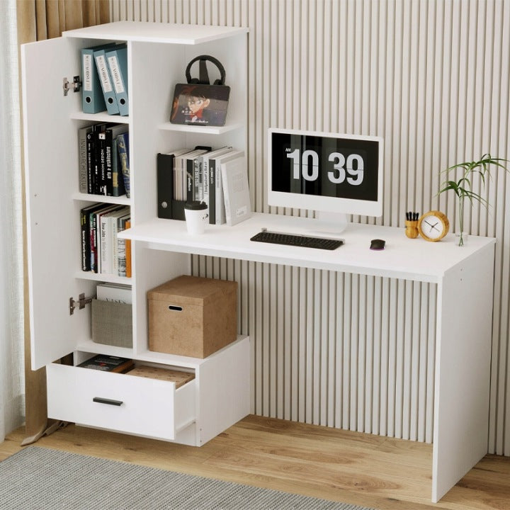 Számítógépasztal Polccal 142 cm – Fehér Loft Íróasztal Irodába és Szobába