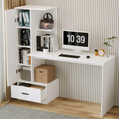 Számítógépasztal Polccal 142 cm – Fehér Loft Íróasztal Irodába és Szobába