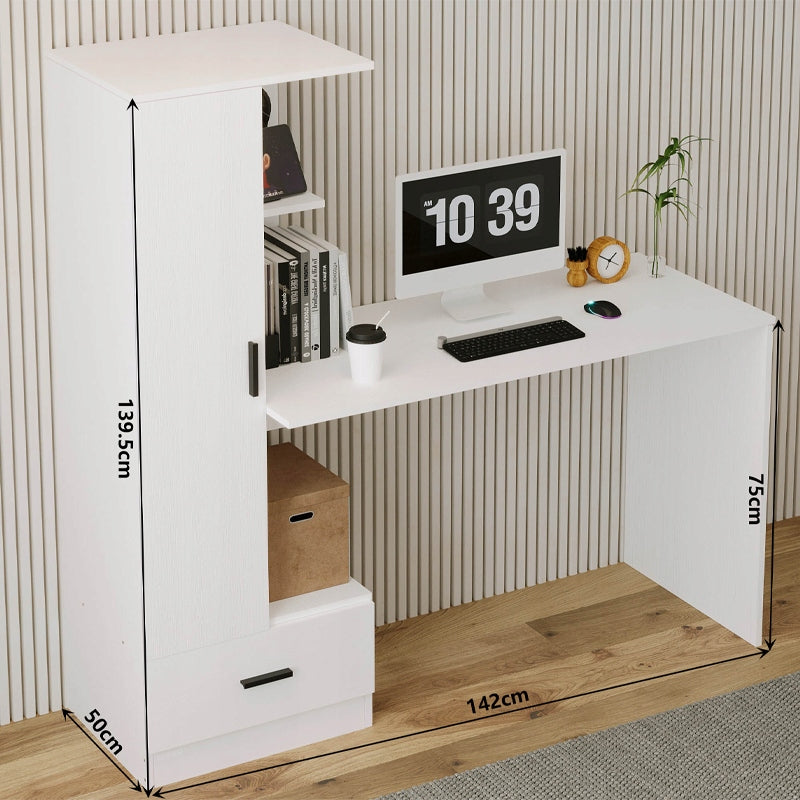 Számítógépasztal Polccal 142 cm – Fehér Loft Íróasztal Irodába és Szobába