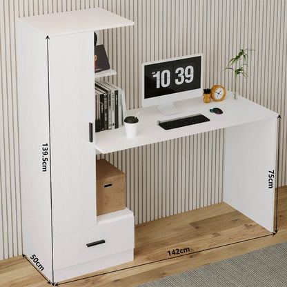 Számítógépasztal Polccal 142 cm – Fehér Loft Íróasztal Irodába és Szobába