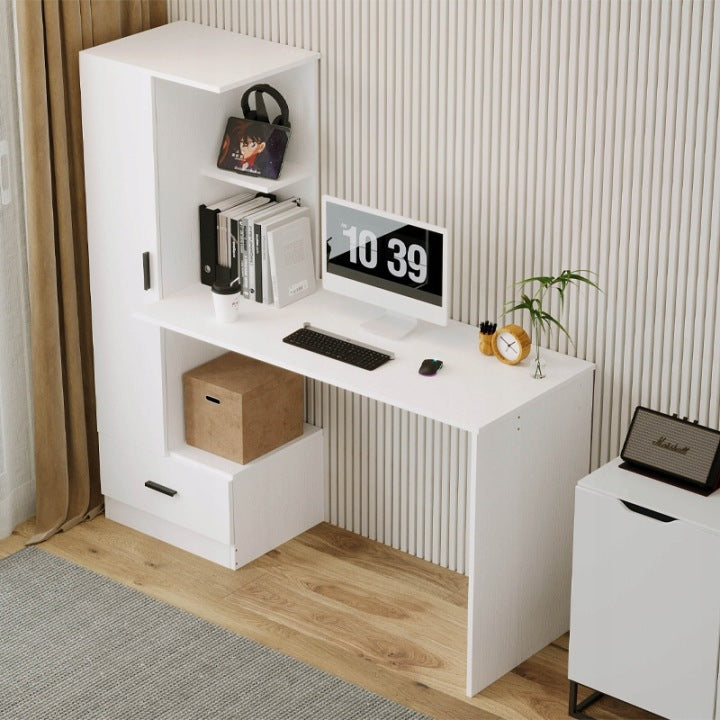 Számítógépasztal Polccal 142 cm – Fehér Loft Íróasztal Irodába és Szobába
