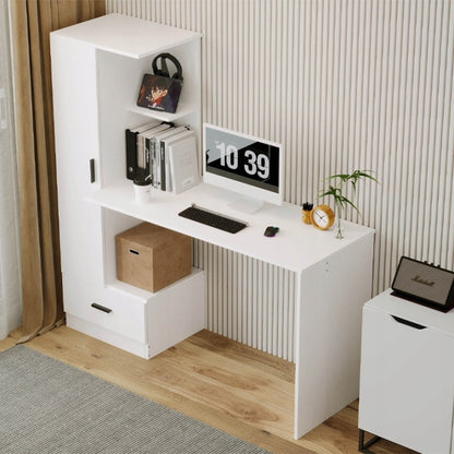 Számítógépasztal Polccal 142 cm – Fehér Loft Íróasztal Irodába és Szobába