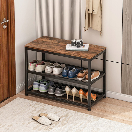 Cipőtároló pad 62x50x30 cm – Retro fa dizájn, ipari stílus