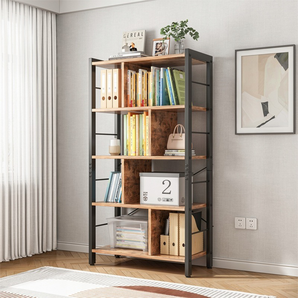 Indusztriális létra formájú könyvespolc – 154,5 cm, rusztikus barna, fekete fémkerettel, loft stílus