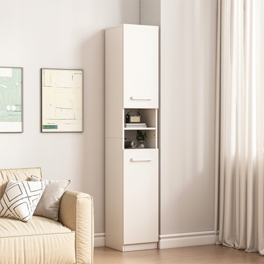 Modern, fehér oszlopszekrény – 180x32x30 cm, sokoldalú MDF polc