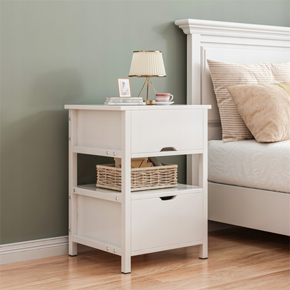 Fehér éjjeliszekrény 2 fiókkal – 45×38×55 cm – Modern loft / skandináv stílus