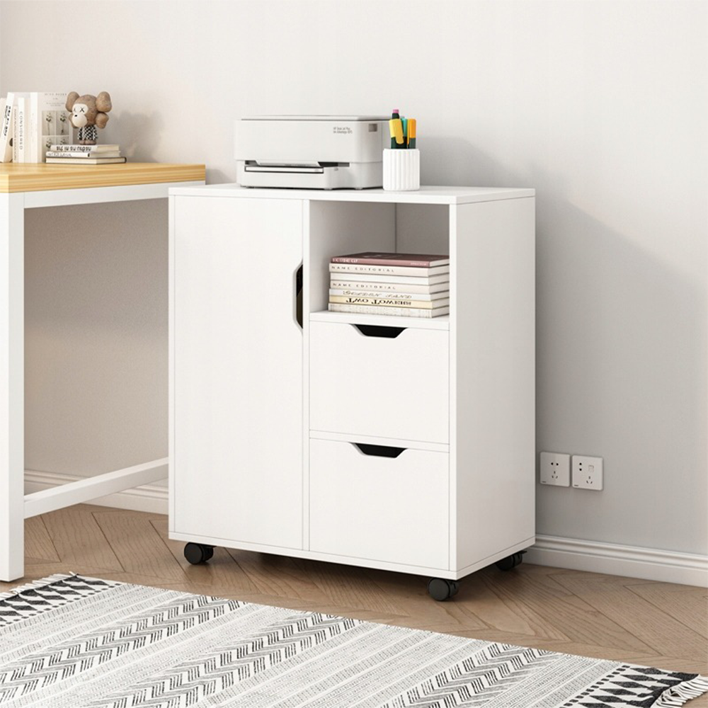 Fehér nyomtatóállvány – 60x70x35 cm – multifunkcionális, modern 3 polccal