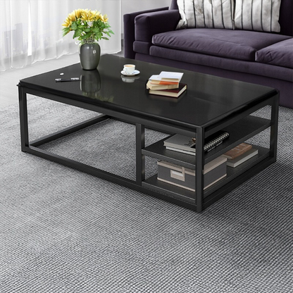 Modern loft stílusú dohányzóasztal – 120x60x46 cm, MDF, tárolópolccal