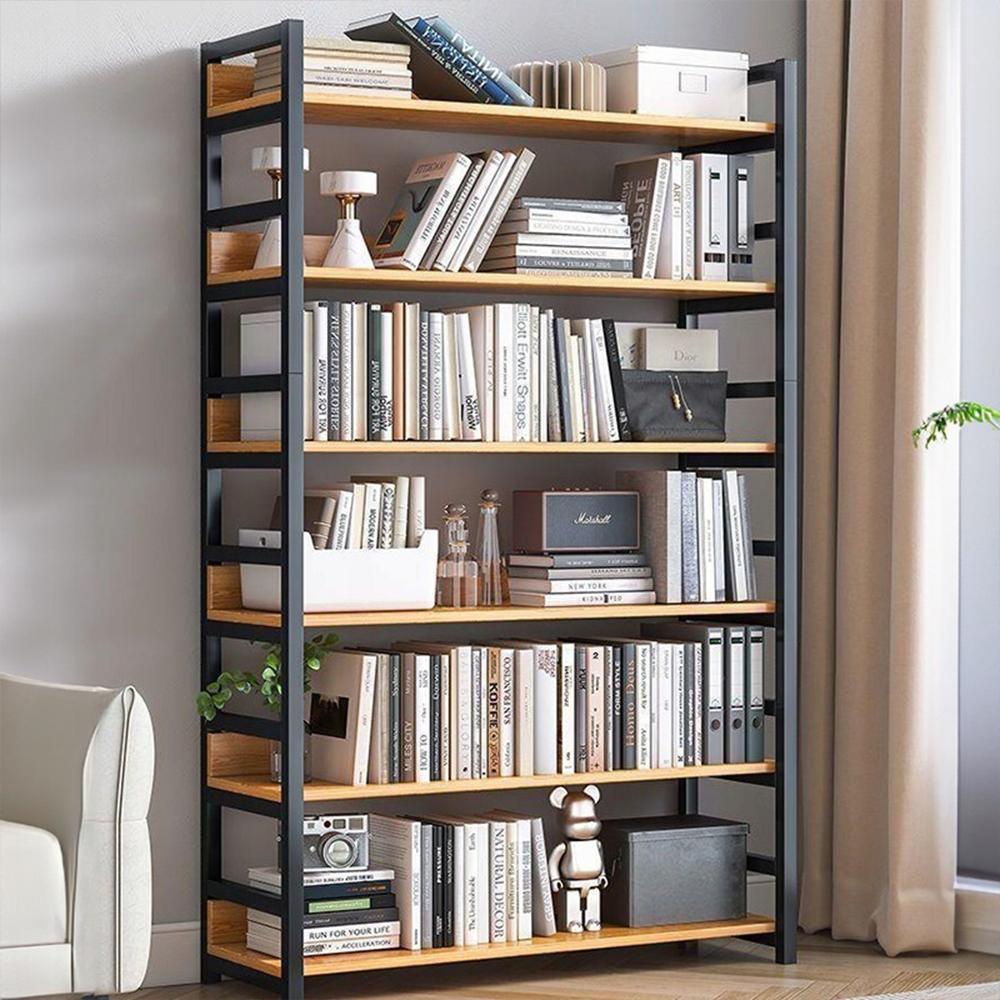 Ipari stílusú könyvespolc – 174x80x30 cm, MDF és fém, modern és masszív kialakítás