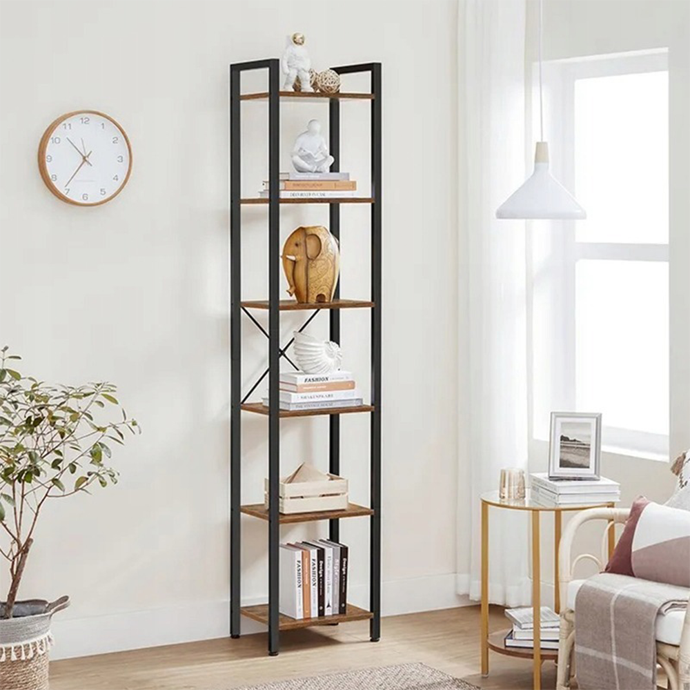 Keskeny ipari loft stílusú könyvespolc – 40x30x187,5 cm, fém vázzal