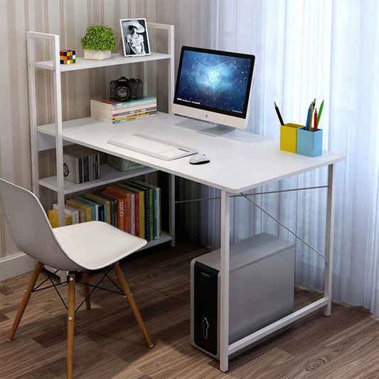 Modern fehér íróasztal oldalsó polcokkal – 120x55x72 cm – ideális otthoni irodához