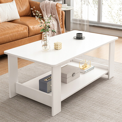 Fehér dohányzóasztal 100x50x42 cm – praktikus polccal, modern design