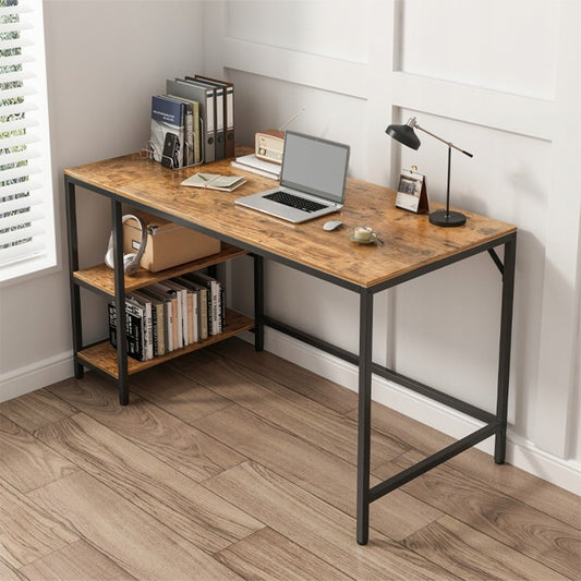 Íróasztal 2 Polccal, Rusztikus Barna, 120x50x105 cm – Loft Stílus, MDF, Tökéletes Nyomtató vagy