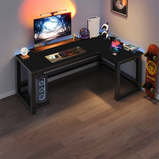 L-alakú gamer íróasztal 140x100 cm – Modern loft stílus, fekete, ergonomikus