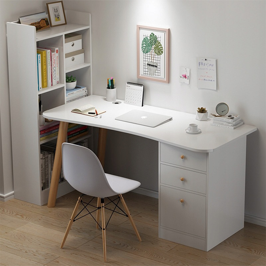 Modern fehér íróasztal fiókokkal és polcokkal – 100x50x73 cm – ideális otthonra vagy irodába