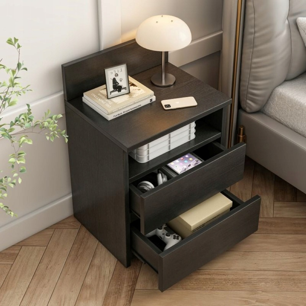 Fekete éjjeliszekrény 40x32x59 cm, 2 fiókkal – modern stílus, ideális hálószobába