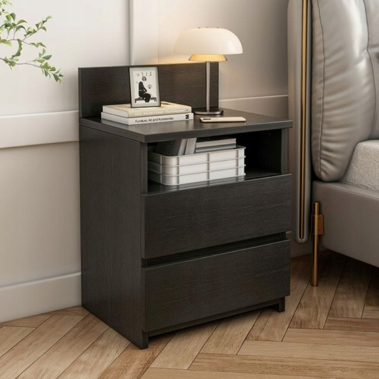 Fekete éjjeliszekrény 2 fiókkal 40 cm-es – modern loft stílus, MDF