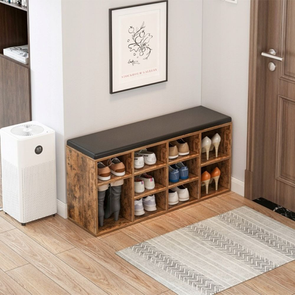 Előszoba pad ülőfelülettel és tárolópolccal, rusztikus barna, 104x30x48 cm – Kompakt MDF kialakítás