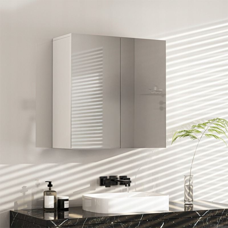 Fali tükrös fürdőszobaszekrény 60x60x22 cm – 2 ajtós, fehér, modern dizájn