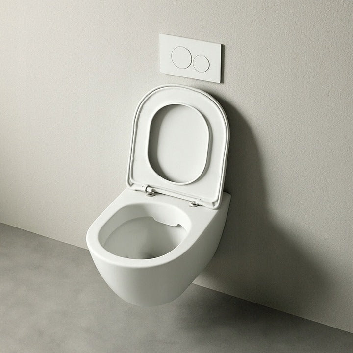 Fehér perem nélküli WC csésze lassan záródó duroplast ülőkével – fali WC örvénylő öblítéssel