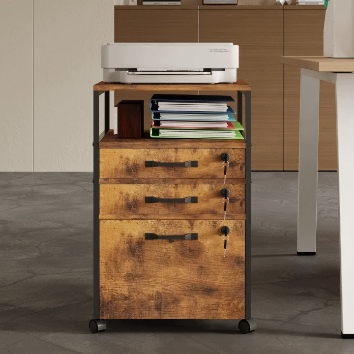Mobil irodai fiókos szekrény 2 zárható fiókkal 42,1 x 43,9 x 68,8 cm rusztikus tölgy loft
