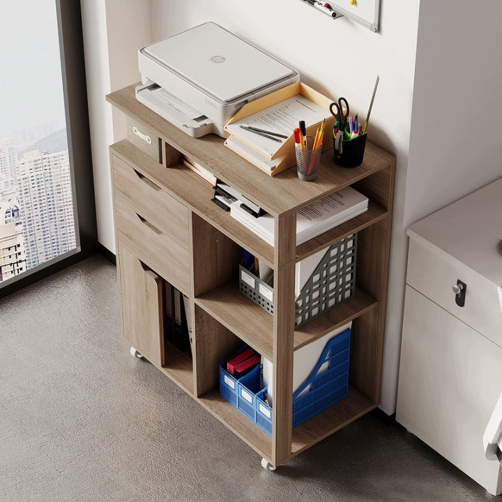 Mobil irodai nyomtatótartó szekrény kerekeken 60 x 39,5 x 73,5 cm világosbarna