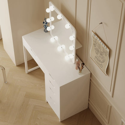 Sminkasztal LED Tükörrel Fehér 100 cm 5 Fiókos Hollywood Stílus
