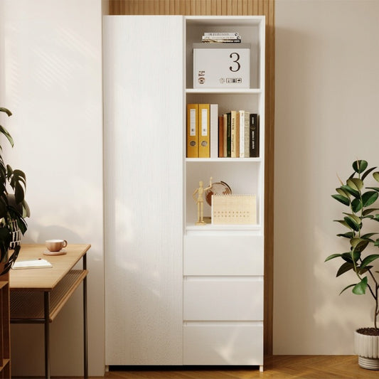 Fehér Loft Polcos Szekrény 177 cm – Könyvespolc 3 Fiókkal és Polcokkal